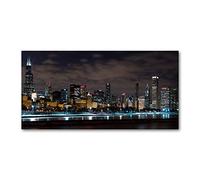 Tulup Splashback 55.12x27.56 inch / 140x70 cm Wall Protection Kitchen Panel Toughened Safe Glass Kitchen Protection Induction Cooker Glass Panel Splash back Tempered Glass - Black - Chicago at night