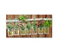 Tulup Splashback 55.12x27.56 inch / 140x70 cm Wall Protection Toughened Safe Glass Splash back Kitchen Panel Tempered Glass Kitchen Protection Induction Cooker Glass Panel - Green - herbs in glasses