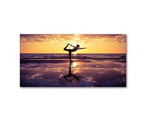 Tulup Splashback 55.12x27.56 inch / 140x70 cm Wall Protection Toughened Safe Glass Splash back Kitchen Panel Tempered Glass Kitchen Protection Induction Cooker Glass Panel - Yellow - Yoga on the beach