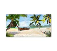 Tulup Splashback - Backsplash - Cooker Hob Wall Splashback - Kitchen Wall Panels - Heat Resistant - Toughened/Tempered Safety Real Glass - 140x70cm - Landscapes - Green - Palm trees on the beach