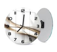 Tulup Wall Clock ø 30 cm | Black hands | Brown Wave | Tempered Glass Panel | For Bedroom and Kitchen | Stylish Decoration | Round | Modern Designe | Silent Mechanism