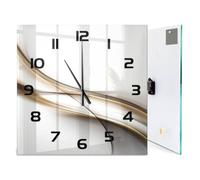 Tulup Wall Clock 60x60 cm | Black hands | Brown Wave | Tempered Glass Panel | For Bedroom and Kitchen | Stylish Decoration | Square | Modern Designe | Silent Mechanism