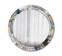 Tulup Wall Mirror Ø27.56 in / 70 cm Circular Mirror with Print Unique Mirror Home Decoration Overprint Glass - abstract stained glass