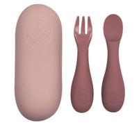 TUM TUM Silicone Baby Cutlery with Travel Case - Baby Spoon & Fork Set - Designed with Feeding Specialist - Baby Led Weaning Utensils - Dishwasher, Steriliser Friendly - BPA Free - 6m+, Pink