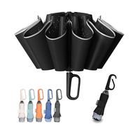 TUMAAOTU Compact Inverted Umbrella with Never Forget Carabiner Handle - Travel Umbrella Windproof Strong, Reverse Umbrellas for wind rain, Auto Open Close, 10 Rib Durable Frame for Women Men (Black)