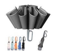 TUMAAOTU Compact Inverted Umbrella with Never Forget Carabiner Handle - Travel Umbrella Windproof Strong, Reverse Umbrellas for wind rain, Auto Open Close, 10 Rib Durable Frame for Women Men (Grey)