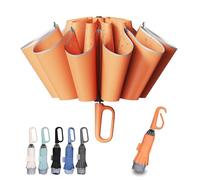 TUMAAOTU Compact Inverted Umbrella with Never Forget Carabiner Handle - Travel Umbrella Windproof Strong, Reverse Umbrellas for wind rain, Auto Open Close, 10 Rib Durable Frame for Women Men (Orange)