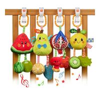 TUMAMA Baby Pram Hanging Rattle Toys 0-3 6-9 Months, Newborn Sensory Learning Toys with Squeaky Sound & Teether, Plush Lemon Rattles for Car Seat, Pushchair, Crib & Stroller Boy Girl (4pcs)