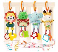 tumama Baby Toys for 0, 3, 6, 9, 12 Months,Handbells Baby Rattles with Teethers Soft Plush Early Development Stroller Car Toys for Infant, Newborn Birthday Gifts, 4 Pack