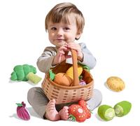 TUMAMA Fruit and Vegetable Shop Accessories Toy Children's Set, Shop Goods Role Play for Children's Kitchen, Plush Shopping Basket, Play Kitchen with Cucumber, Tomato, Carrot, Potatoes, Broccoli, Corn