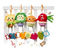 TUMAMA KIDS Baby Toys Strollers Suspended Pram Newborn 0 3 6 9 12 Months - Vegetable Rattles 4 Pack, Bell Baby Toy Plush Pram Car Seat Toy Gift Infant
