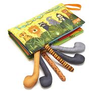 TUMAMA KIDS Cloth Books, Sensory Book Toys Soft 3D Jungle Tails, Squeaker and Crinkle Sound Bath Book Learning 0-3-6-9-12-18M