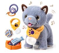 TUMAMA KIDS Interactive Cat Toy For Kids With 6 Music, Cuddling Kittens With Remote Control Rope Running And Belling, Plush Animal Electronic Kitten Pet From 2 3 4 5 6 - Walking, Miaut, Cock Weddle