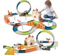 TUMAMA Race Tracks for Kids, Race Toy 202 Pcs, Flexible Train Tracks Play Cars with Magic House, 2 Cars with Lights,Educational Toy Gift for 3 4 5 6 7 Year Old Boy Girl Toddler