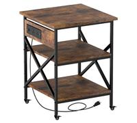TUMAN Pro Large Printer Stand with Power Outlet 3 Tier Adjustable Shelves Mobile Cart with Industrial Casters 23.6 x 23.6 x 30 Inches for Home Office Rustic Brown