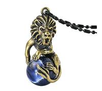 TUMBEELLUWA Dragon Necklace with Round Beads for Men Women Healing Crystal Stone Brass Wrap Pendant Animal Jewelry Gift, Lion Sodalite, Sodalite Stone