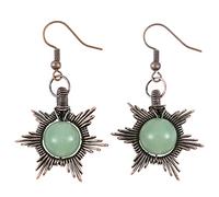 TUMBEELLUWA Handmade Sun Dangle Earrings for Women, Wire Wrapped Crystal Stone Drop Earrings, Green Aventurine, green aventurine crystal stone