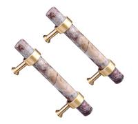 TUMBEELLUWA Pack of 2 Cylindrical Crystal Cabinet Knobs Polished Stone Pulls Brass Handles Hardware for Dresser Wardrobe Drawer Cupboard, Petrified Wood