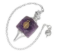 TUMBEELLUWA Spiral Pattern Crystal Point Pendulum for Dowsing Divination, Faceted Quartz Stone Pendant Pendulum with Silvery Chain, Amethyst