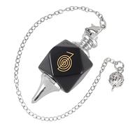 TUMBEELLUWA Spiral Pattern Crystal Point Pendulum for Dowsing Divination, Faceted Quartz Stone Pendant Pendulum with Silvery Chain, Black Obsidian