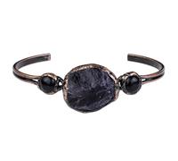 TUMBEELLUWA Vintage Raw Crystal Open Cuff Bangle Bracelets for Women Men, One Size, Amethyst & Black Obsidian, multi stones