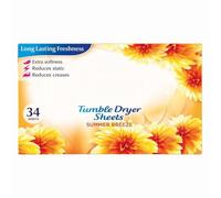 Tumble Dryer 34 Sheets Summer Breeze x1 - Fresh Scented Fabric Softener - Reduces Static, Wrinkles & Adds Long-Lasting Freshness with Welari Thank You Card | (1pack)