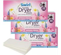 Tumble Dryer Sheets with Long Lasting Spring Fresh Fragrance, Softens Clothes In Laundry Dryer Machine, 3 Pack x Total 105 Sheets