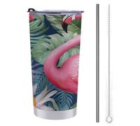 Tumble Stainless Steel Insulated Flamingo Floral Pattern Printed Travel Mug with Lid Spill Proof Vacuum Insulated Car Tumbler Cup for Coffee AndTea Thermo Keeps Drinks Steaming Hot Or Ice Cold