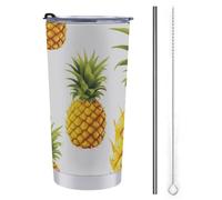 Tumble Stainless Steel Insulated Yellow Pineapple on White Background Illustration Printed Travel Mug with Lid Spill Proof Vacuum Insulated Car Tumbler Cup for Coffee AndTea Thermo Keeps Drinks Steami