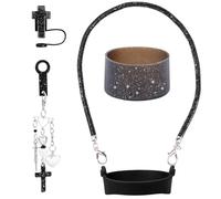 Tumbler Accessories Set,4Pcs Silicone Water Bottle Decor Compatible Including Water Bottle Handle Strap, Straw Cover, Cup Boot,Charms for 30oz - 40oz Stanley Tumbler(Cross Style)