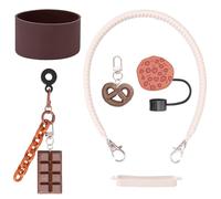 Tumbler Accessories Set,5Pcs Silicone Water Bottle Decor Compatible Including Water Bottle Handle Strap, Straw Cover, Cup Boot,Charms for 30oz - 40oz Stanley Tumbler(Chocolate Style)