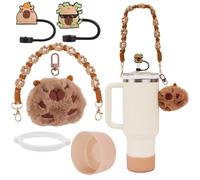 Tumbler Accessories Set Compatible for Stanley Cup,6pcs Cute Decor Includes Capybara Charms,Water Bottle Handle Strap,Silicone Water Cup Boot,Straw Cover for Tumbler,for Girls and Women