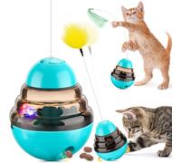Tumbler Cat Toys for Indoor Bored Cats,Fun Wand Toy and Feather Toys Slow Feeder with Flash Ball,Cat Toys for Indoor Cats to Loss Weight and Exercise Feeding Pet Supplies Birthday Gift (Blue)