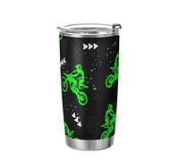Tumbler Motocross Grunge Neon Green Insulated Coffee Cup Driver Beverage Container Office Travel Mug with Straw and Lid 20oz Back