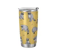 Tumbler Racoon Grey Yellow Insulated Coffee Cup Driver Beverage Container Office Travel Mug with Straw and Lid 20oz Back to School