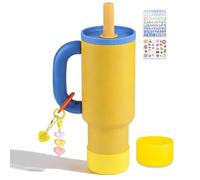 Tumbler Stainless Steel 40oz Double Walled Insulated Cup with Handle, Straw & Leakproof Lid | BPA-Free Travel Mug for Car Cup Holder | College, Gym Water Bottle | Gift for Women, Men (Lemon Zest)