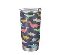 Tumbler Stainless Steel Vacuum Insulated Cup Double Walled, Simple Thermos Colorful Dinosaur Pattern Travel Mug for Coffee, Beverages, Tea with Straw and Lid