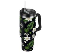 Tumbler with Handle 40 Oz, Insulated Stainless Steel Coffee Tumbler for Men Women Travel, White Lilies Green Leaves