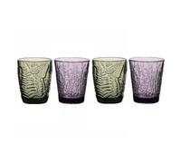 Tumblers Set of 4 Purple & Green Embossed Drinking Glasses 260ml BP67+BP79 | Dishwasher Safe, Botanical Designs, Coloured Glasses