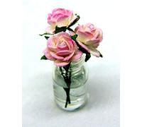 Tumdee Miniatures Dolls House Miniature 1/12th Scale Pink Paper Roses in a Glass Vase