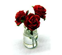 Tumdee Miniatures Dolls House Miniature 1/12th Scale Red Paper Roses in a Glass Vase