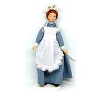 Tumdee Miniatures Dolls House Miniature Dressed Porcelain Grey Maid On a Stand