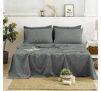 TUMEI 4 Pieces 100% Stonewashed French Linen Bedding Sheets Set, 16" Deep Pocket, 1 Fitted Sheet & 1 Flat Sheet & 2 Pillowcases, Solid Color, Soft & Comfortable (Dark Gray, King Size)