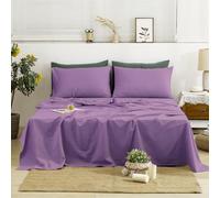 TUMEI 4 Pieces 100% Stonewashed French Linen Bedding Sheets Set, 16" Deep Pocket, 1 Fitted Sheet & 1 Flat Sheet & 2 Pillowcases, Solid Color, Soft & Comfortable (Purple, King Size)