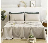 TUMEI Linen Sheets Queen Size, 100% Washed French Linen Sheets Set, 4Pcs Queen Bedding Sheets Set with Durable Deep Pocket Fitted Sheet & Flat Sheet & 2 Pillowcases, Natural Linen Queen