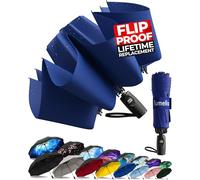 TUMELLA Flip-proof Inverted Travel Umbrella, Small Strong but Light Portable and Automatic Reverse Folding Rain Umbrella, Durable Premium Grip, Fits Car & Backpack, F. Navy Blue, 46 inches