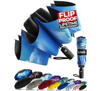 TUMELLA Flip-proof Inverted Travel Umbrella, Small Strong but Light Portable and Automatic Reverse Folding Rain Umbrella, Durable Premium Grip, Fits Car & Backpack