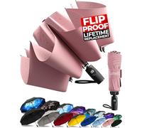 TUMELLA Flip-proof Inverted Travel Umbrella, Small Strong but Light Portable and Automatic Reverse Folding Rain Umbrella, Durable Premium Grip, Fits Car & Backpack