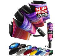 TUMELLA Flip-proof Inverted Travel Umbrella, Small Strong but Light Portable and Automatic Reverse Folding Rain Umbrella, Durable Premium Grip, Fits Car & Backpack, N. Luminous, 46 inches