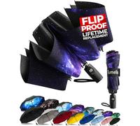 TUMELLA Flip-proof Inverted Travel Umbrella, Small Strong but Light Portable and Automatic Reverse Folding Rain Umbrella, Durable Premium Grip, Fits Car & Backpack